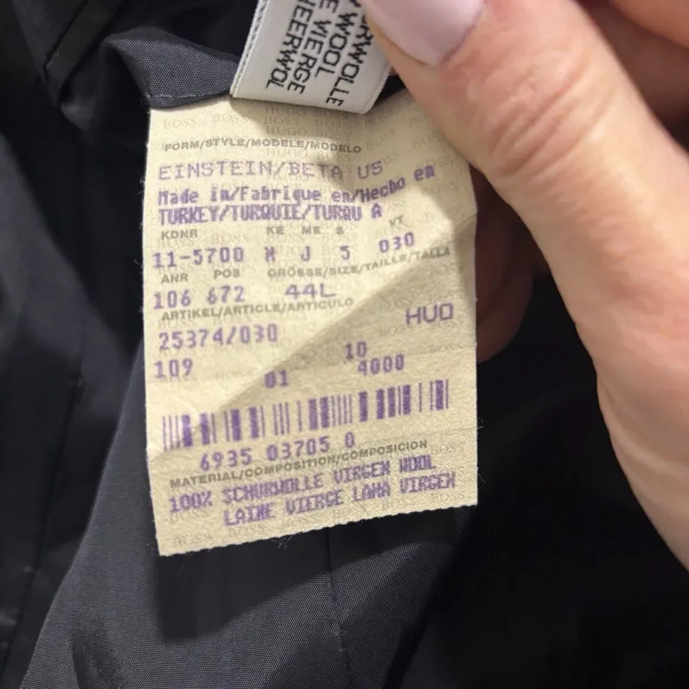 Hugo Boss Blazer Mens 44L Black 100% Virgin Wool Jacket 3 Button Classic